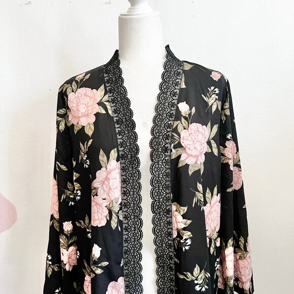 Vintage Lace Floral Kimono Robe Boho Cottagecore Romantic Festival Medium - Picture 2 of 6